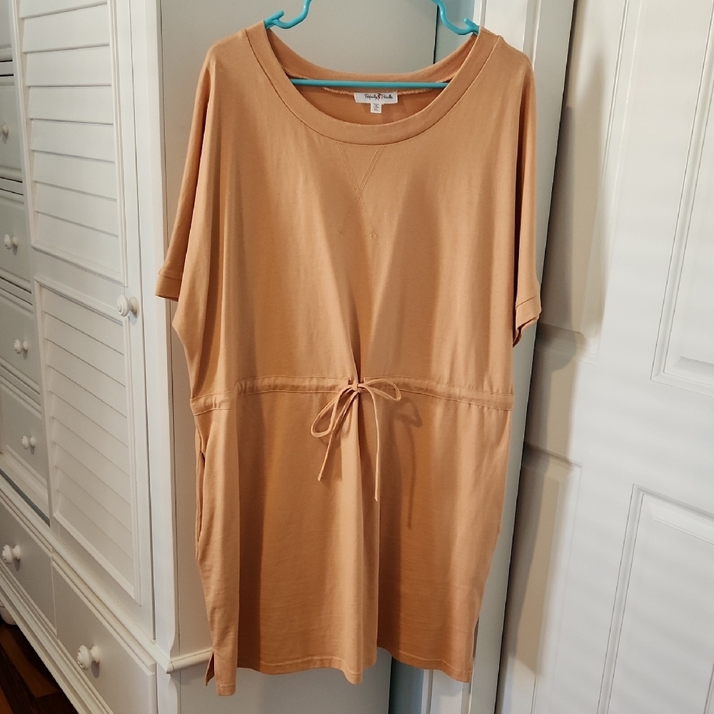 Orange Mini Dress with Tie Front and Short Sleeves